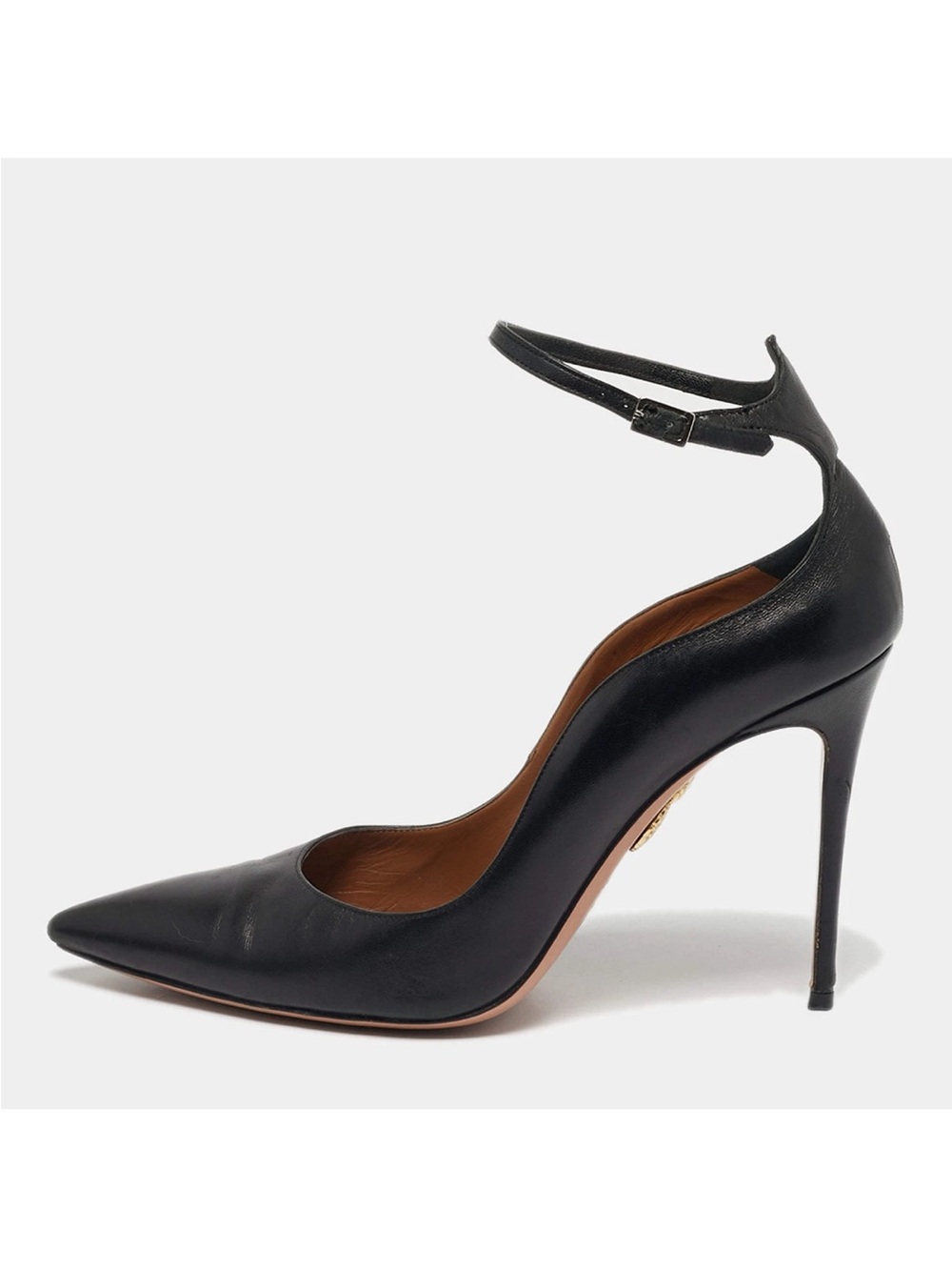 Aquazzura- love affair- Black Pointed-Toe Ankle-Strap Stiletto Pump- 42